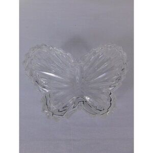 Clear Pressed Glass Butterfly Trinket Box Lidded Jewelry Dish Unmarked Decor